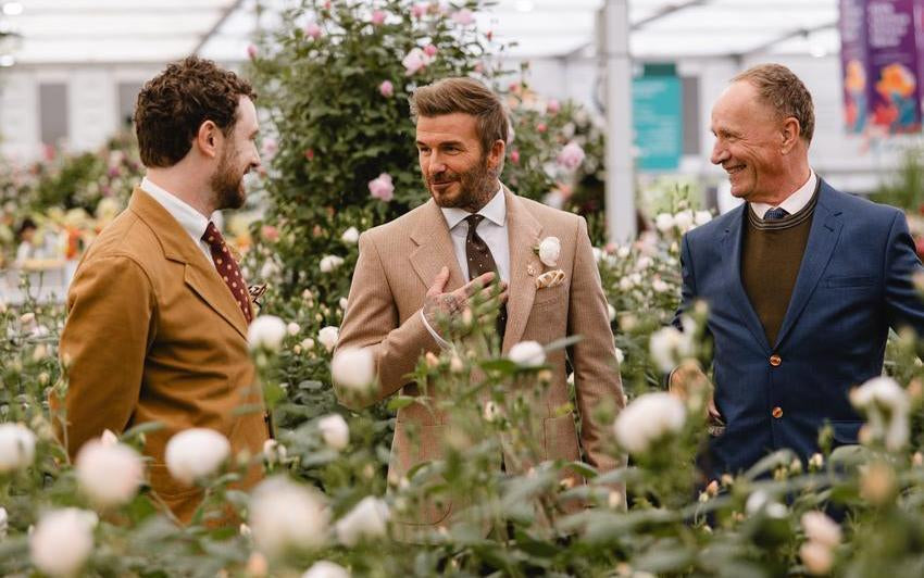 Sir David Beckham, David Austin and Richard Austin at the Chelsea Flower Show