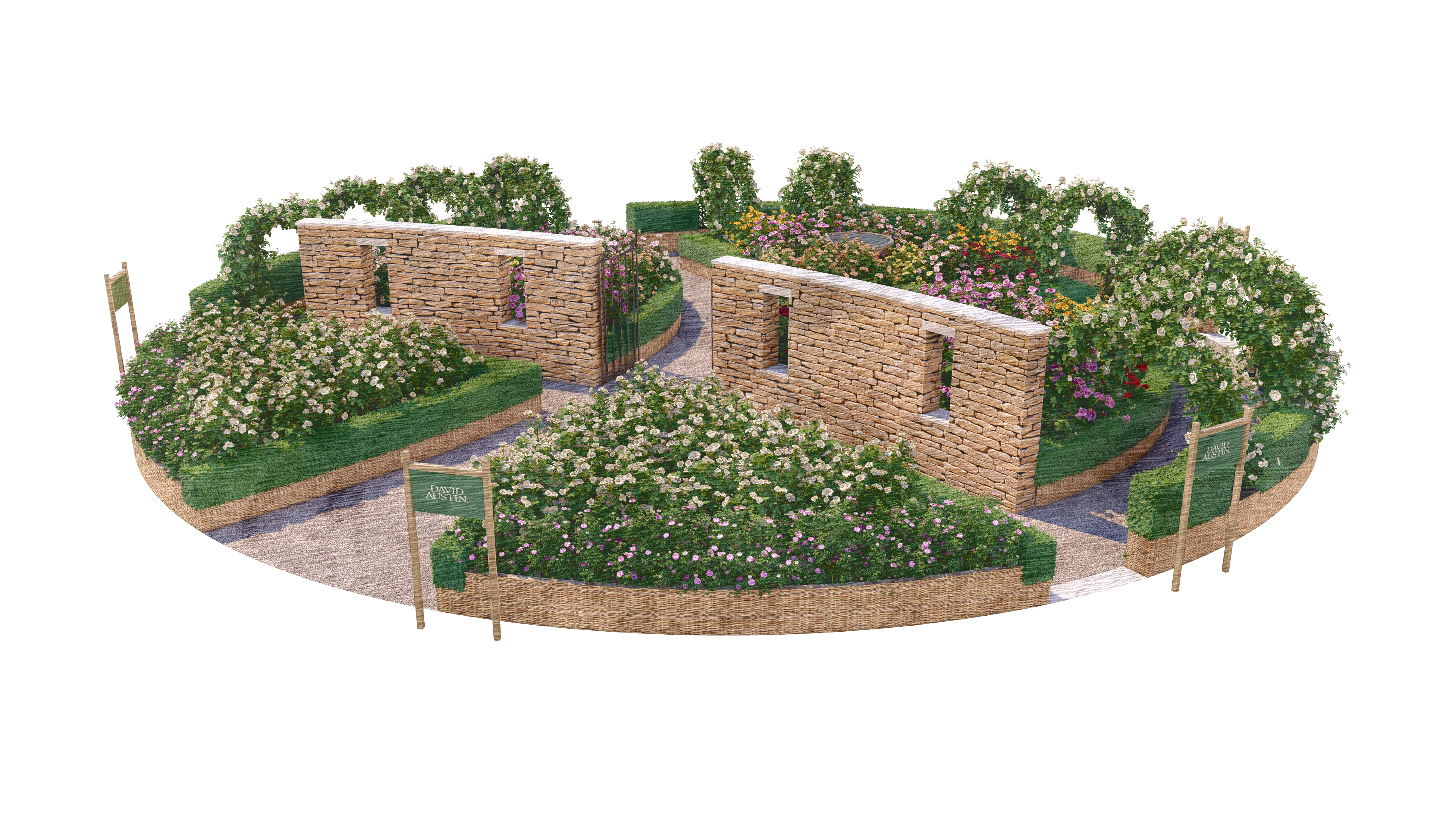 3D render of the David Austin Chelsea garden